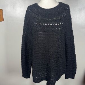 Lauren Ralph Lauren Size XL Black Crochet Alpaca Wool Blend Long Sleeve Sweater